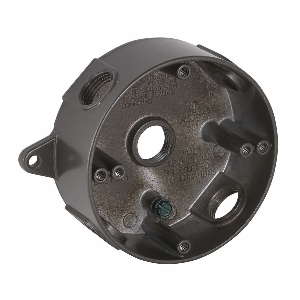 5361-2 Weatherproof Splice Box, Die Cast Aluminum, 16 cu-in Capacity, (5) Outlets, 1-5/8 in D