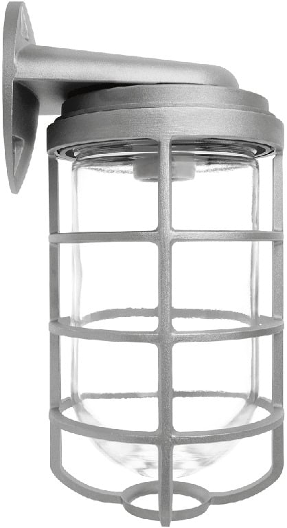 VBR200G Vaporproof Light Fixture With Clear Glass Globe and Wire Guard,) A19 Lamp, 120/208/240/277 V AC, Natural Housing