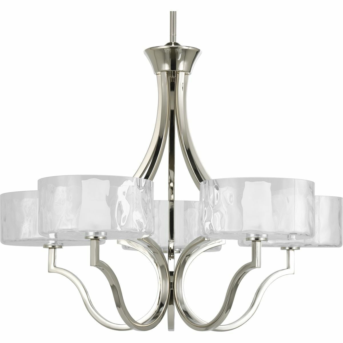 P4645-104WB Caress Coastal/Formal/Luxury/New Traditional/Transitional Chandelier, (5) B10 Lamp, 300 W Fixture, 120 V AC, Polished Nickel Plated Housing