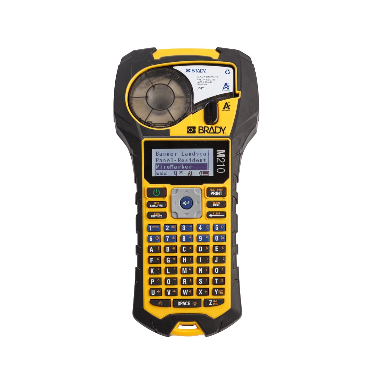 M210 Label Maker, 0.75 in W Tape, 6 - 40 pt Font, Monocolor LCD Screen Display
