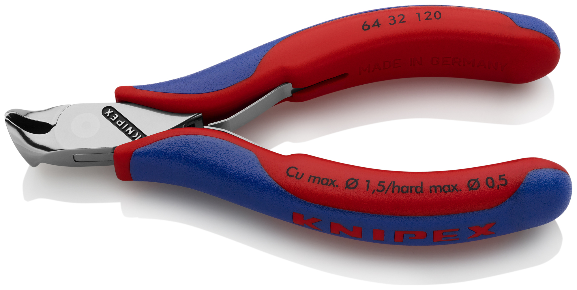 Electronics End Cutting Nippers, 4 3/4 in., Multi-Component, Polished, Semi-flush with Small Bevel Cut, End Cutter Head, Up to 1/64 in. Hard Wire, 15°