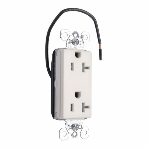 PTTR26362SCW PlugTail Split Circuit Decorator Spec Grade Receptacle, 20 Amp, 125V, White
