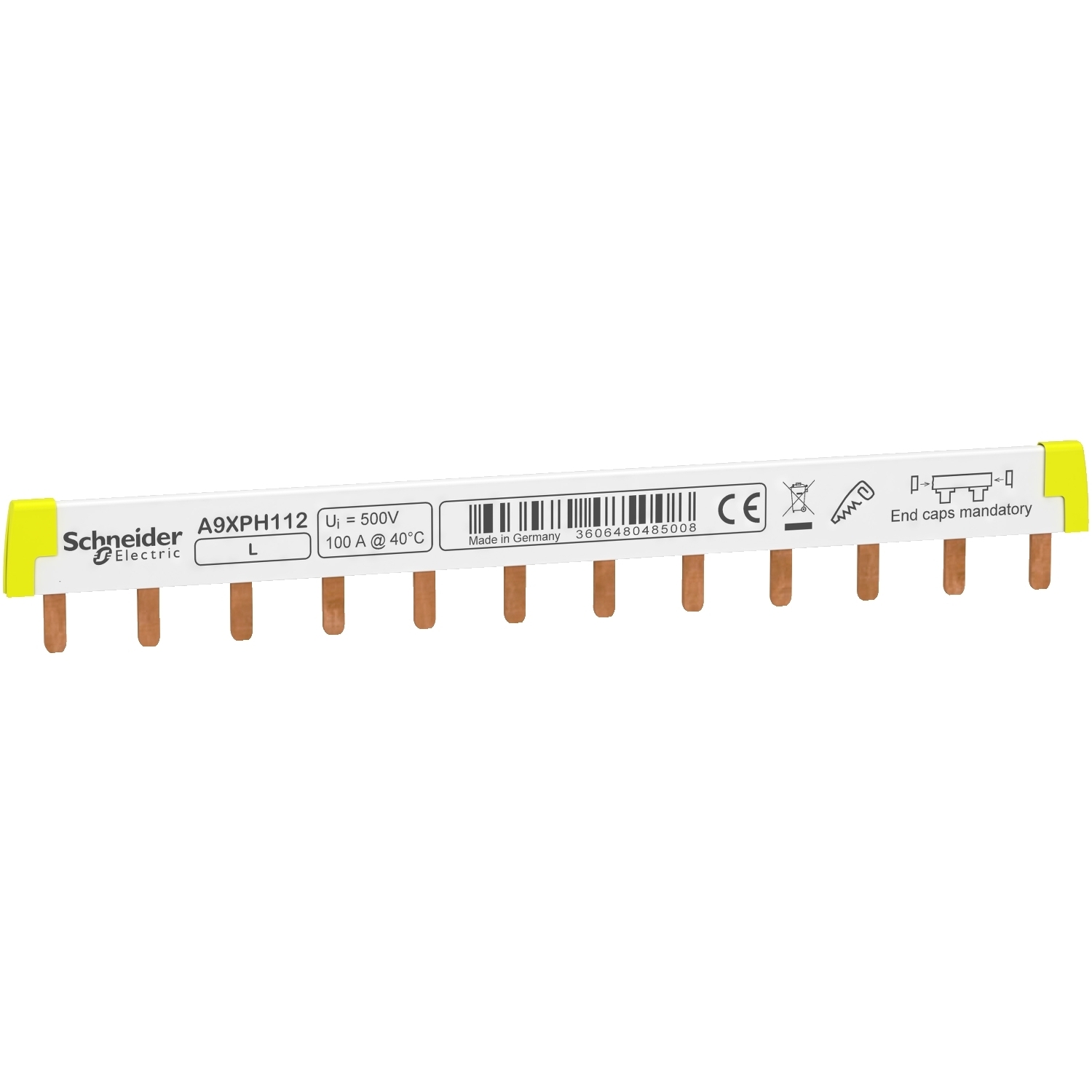 A9XPH112 12-Module Combination Busbar, For Use With Acti 9 iC60/9 iK60/9 iID/9 iID K/9 iSW/9 iSW-NA/Multi 9 C60 Miniature Circuit Breaker, White