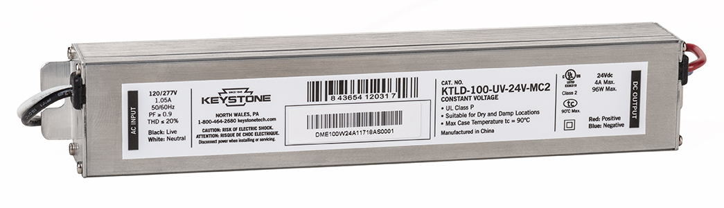 KTLD-100-UV-24V-MC2-CP Emergency Battery Backup, 120 to 277 V AC Input, 24 VDC Output, 5.94 in L x 1.02 in W