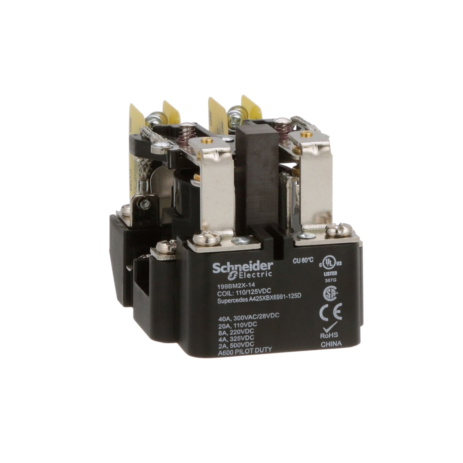199BM2X-14 Power Relay, 40 A, 2CO 2 Form C DPDT contact, 110 V DC v coil