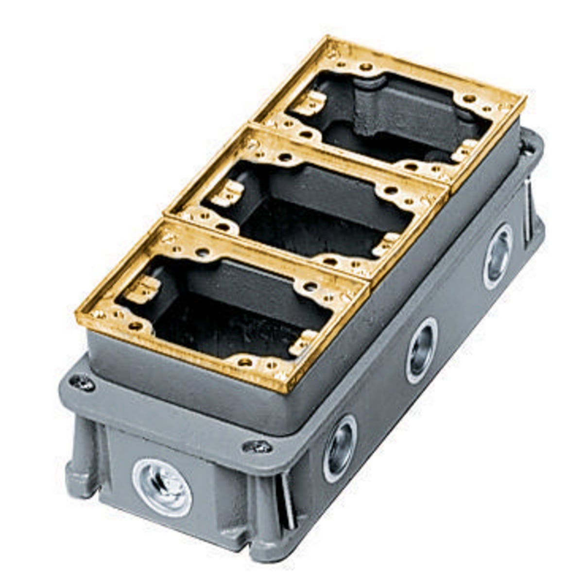 B4333 Deep Fully Adjustable Standard Sized Floor Box, Cast Iron, 34.8 cu-in/Gang Capacity, 3 Gangs, 8 Knockouts, 4.9 in L x 11.41 in W x 3.38 in H