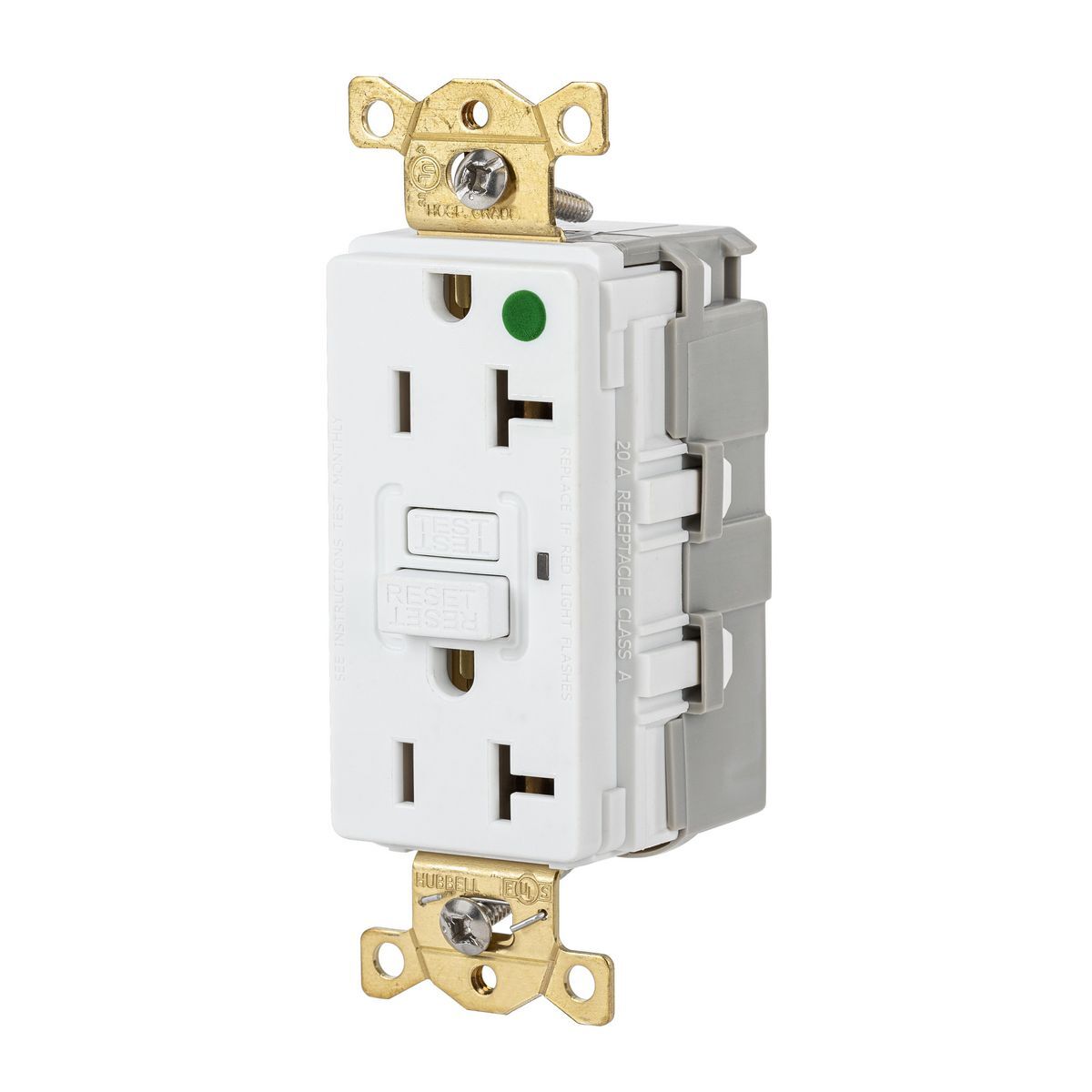 SNAPGF83W Heavy Duty GFCI Receptacle, 125 V AC, 20 A, 2 Poles, 3 Wires, White
