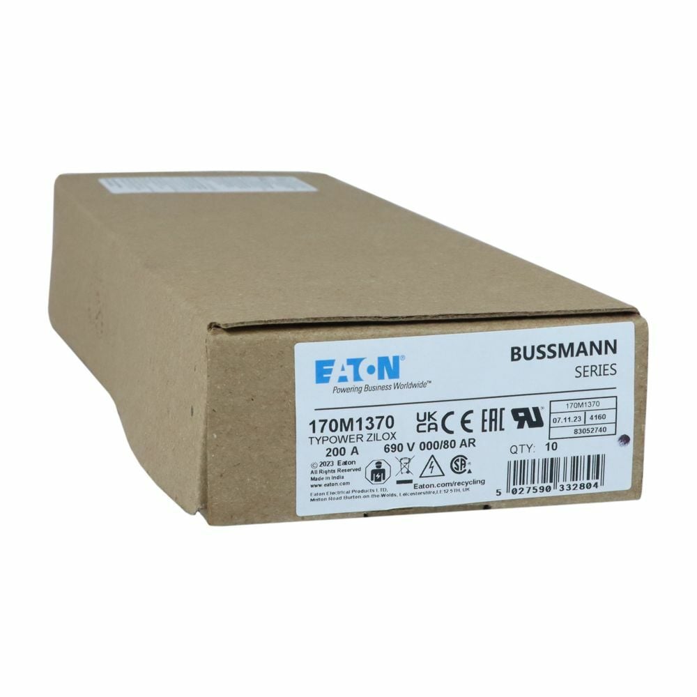 170M1370 Visual High Speed Fuse, 200 A, 690 V, 200 kA Interrupt, Class: aR, Square Body