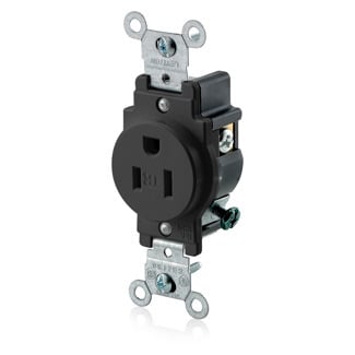T5015-E 1-Phase Grounding Single Tamper Resistant Straight Blade Receptacle, 125 V AC, 15 A, 2 Poles, 3 Wires, Black
