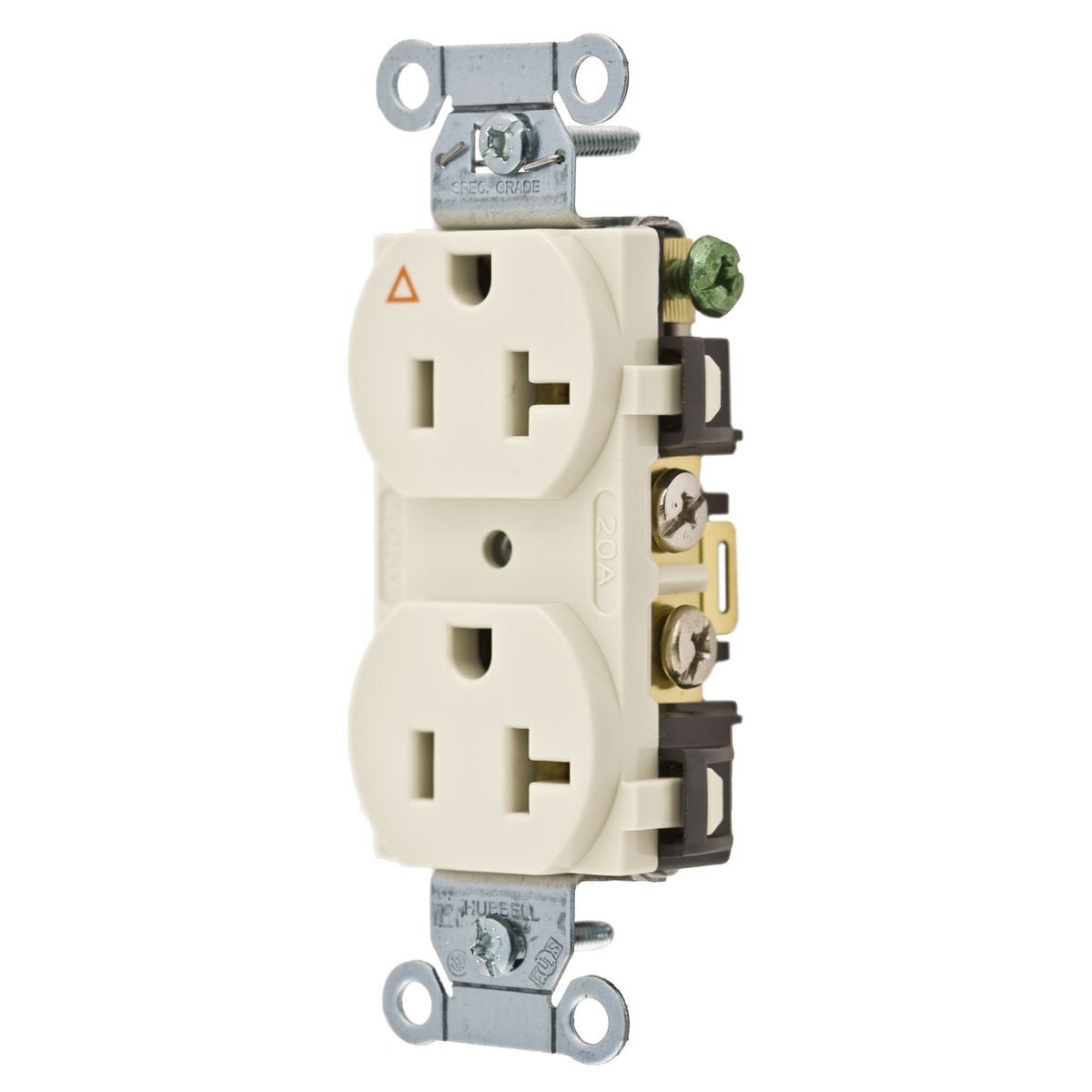 IG5352LA 1-Phase Heavy Duty Duplex Isolated Grounding Standard Traditional Screw Mount Straight Blade Receptacle, 125 V AC, 20 A, 2 Poles, 3 Wires, Light Almond