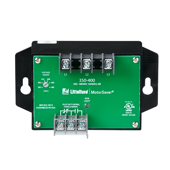 350-400-2-5 Symcom 3-Phase Fixed Trip Heavy Duty Variable Restart Delay Voltage Monitoring Relay, 380 to 480 V AC, DPDT Contact