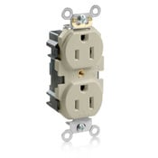 M5262-SI Lev-Lok 1-Phase Duplex Heavy Duty Straight Blade Receptacle, 125 V AC, 15 A, 2 Poles, 3 Wires, Ivory