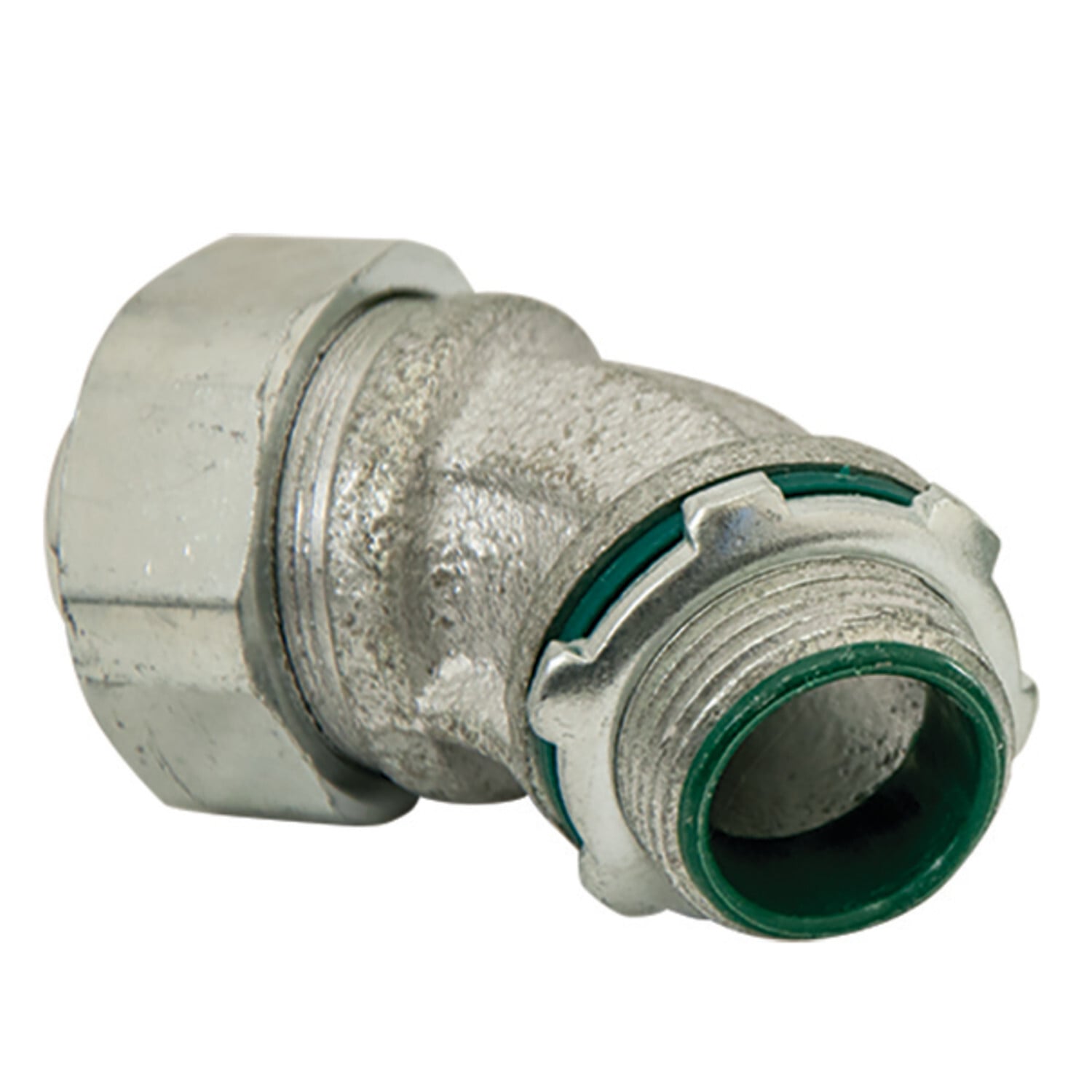 LTQ10045-ICKON Screw-On Liquid Tight Connector With Insulated Throat, 1 in Trade, 45 deg, Malleable Iron, Zinc Plated