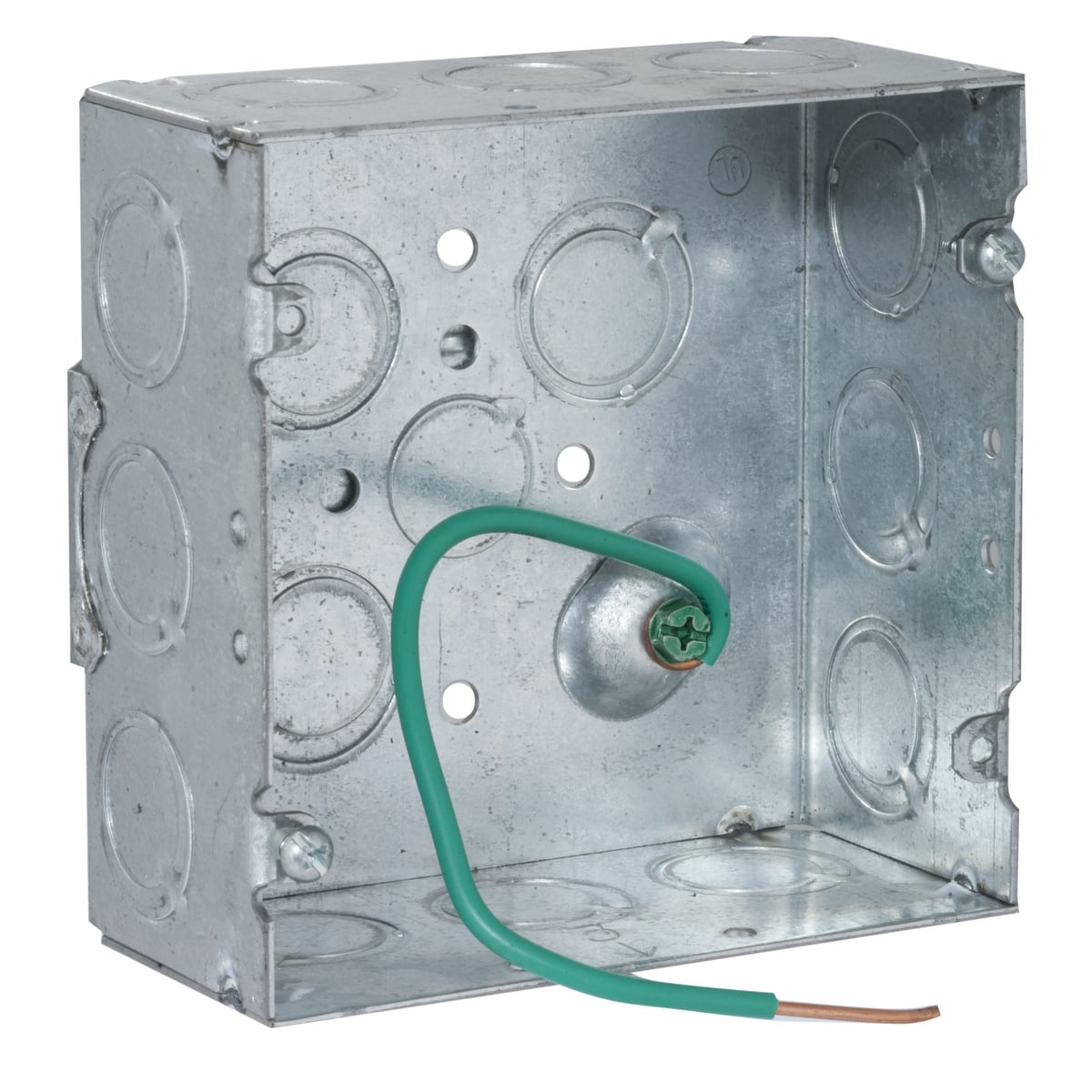 257F ` Square Box, Steel, 42 cu-in Capacity, (16) Knockouts, 4-11/16 in H x 4-11/16 in W x 2-1/8 in D