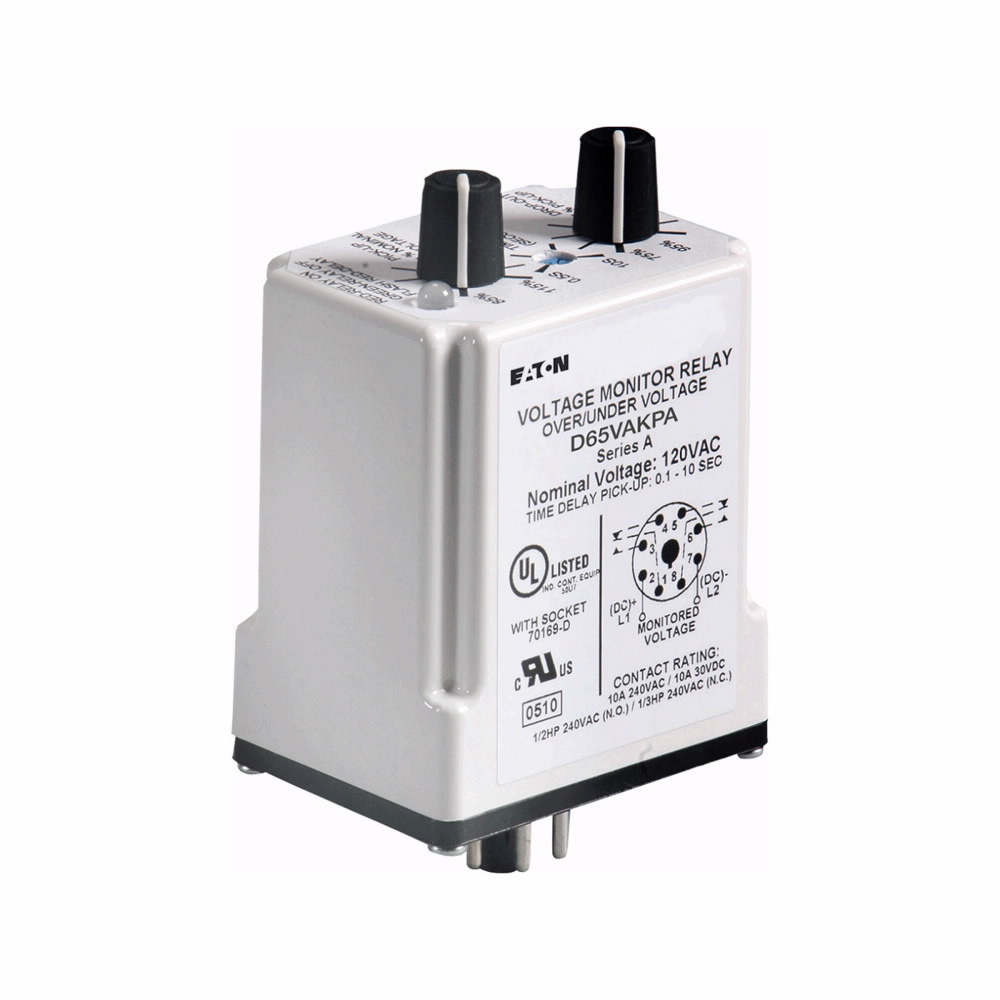 D65VMRPA Adjustable Pickup Fixed Dropout Time Delay Over/Under Voltage Relay, 120 V AC, 8 Pin, DPDT Contact