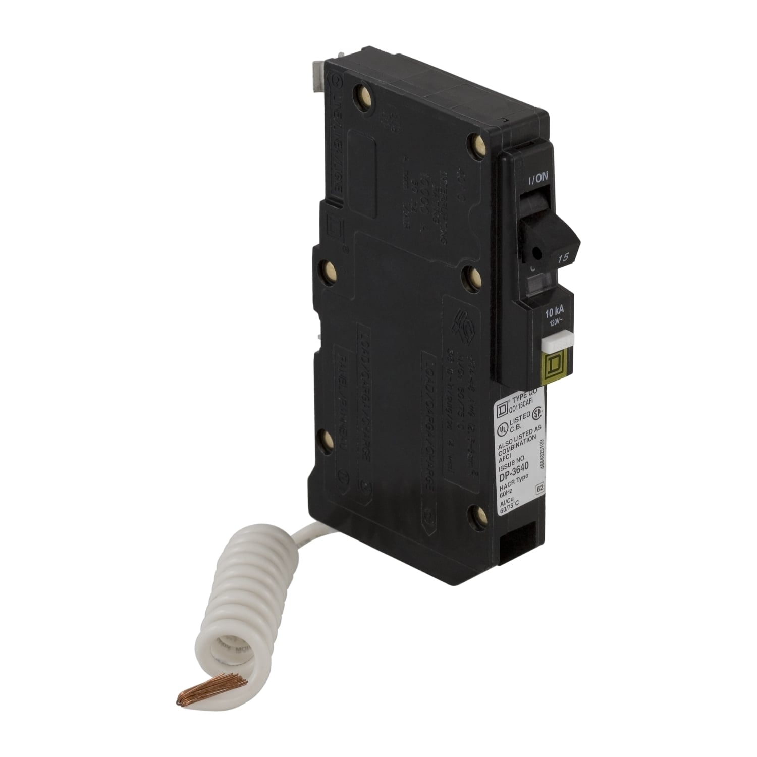 QO115CAFI Miniature Circuit Breaker, 15 Amp, 1 Pole, 120/240V