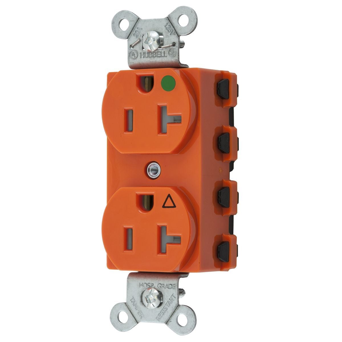 SNAP8300IGTRA 1-Phase Duplex Extra Heavy Duty Isolated Ground Tamper Resistant Straight Blade Receptacle, 125 V AC, 20 A, 2 Poles, 3 Wires, Orange