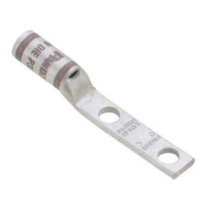LCDN2-14A-Q Pan-Lug 2-Hole Compression Lug, 2 AWG Stranded Copper Conductor, Die Code: P33, 1/4 in Stud, Copper
