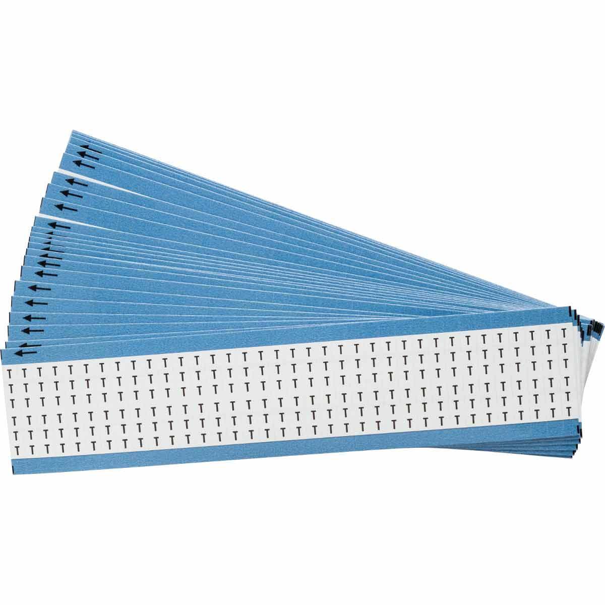 WM-T-PK WM Series Pre-Printed Solid Letter Wire Marker Card, 1/4 in W, Black on White, B-500 Repositionable Vinyl Coated Fabric, 36 Markers per Card