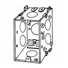 SQ Corner Switch Box,3-3/4 X 2 X 2-1/2 IN, Cubic Capacity: 16.0 CIN, Mounting: External Nail Bracket , Single Gang, Gangable, Conduit Knockouts:  Side (2) 1/2 IN , End (2)  1/2 IN,Bottom (1) @ 1/2 IN, Material: Steel, Non-Metallic Sheathed Cable Clamp
