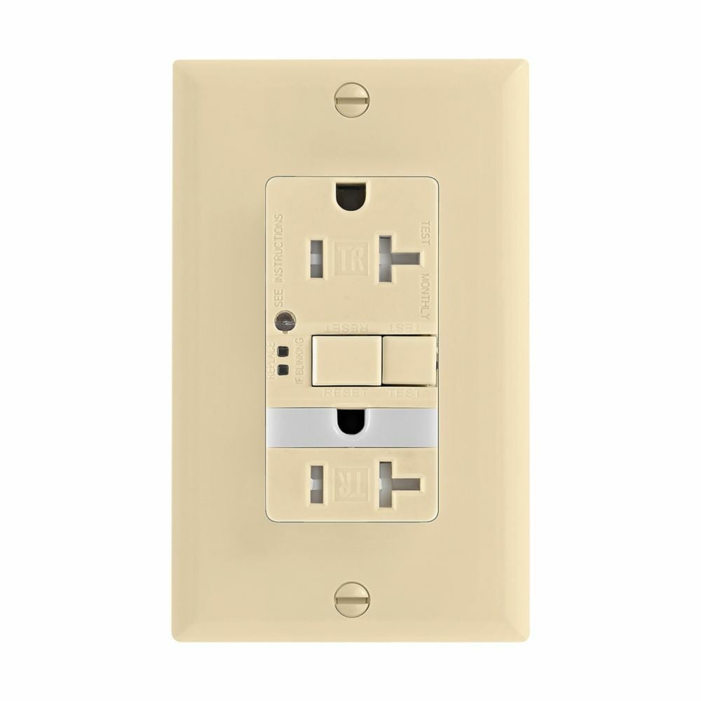 Eaton GFCI receptacle,Nightlight,Tamper resistant,Self-test,#14 - 10 AWG,20A,Residential,Commercial,Flush,125 V,GFCI,Back and side wire,Ivory,Night light,Brass,Receptacle,Tamper resistant,Polycarbonate,5-20R,Two-pole, three-wire, grounding