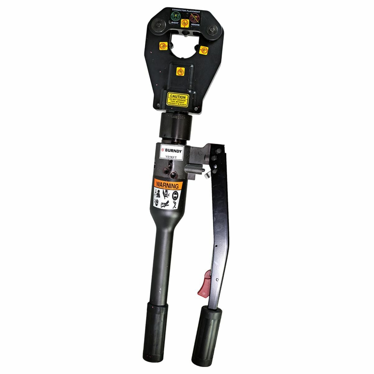 Y81KFT Dieless Latch Head Battery Actuated Hand Operated Self-Contained Hydraulic Crimping Tool, 8 AWG to 1000 kcmil Copper Crimping, 6 ton Crimping, 25.6 in OAL