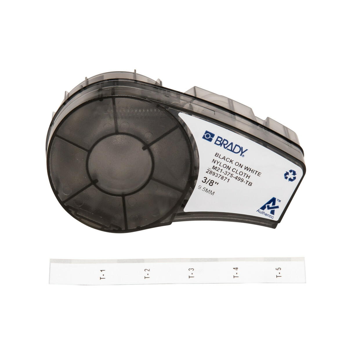M21-375-499-TB BMP21 Cartridge Label, 16 ft L x 3/8 in W, Black on White, B-499 Polyamide Coated Nylon Cloth