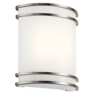 This 10.75in; 1-light LED wall sconce is in a transitional style and features a Brushed Nickel finish. White acrylic provides an even diffusion of light.