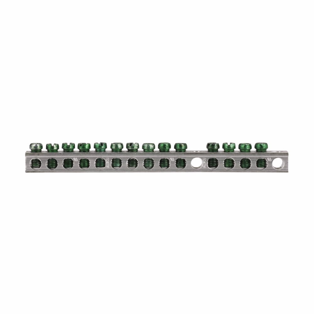 GBK14 Ground Bar Kit, 5.69 in L, 14 to 10 AWG, 14 to 4 AWG Aluminum/Copper Conductor, 14 Terminals, For Use With Type CH/BR 3/4 in Loadcenter and Circuit Breaker