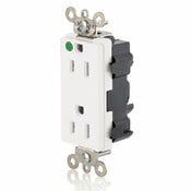 M1626-HGW Decora Plus Straight Blade Duplex Receptacle, 125 V AC, 15 A, 2 Poles, 3 Wires, White