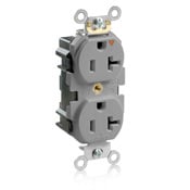 MT563-IGG Lev-Lok 1-Phase Duplex Heavy Duty Isolated Grounding Tamper Resistant Straight Blade Receptacle, 125 V AC, 20 A, 2 Poles, 3 Wires, Gray