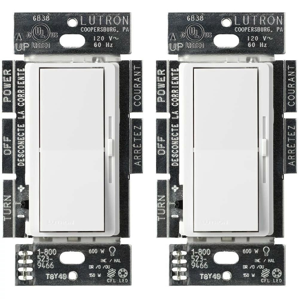 DVCL-153P-WH-2 Diva LED+ Dimmer Switch, No Neutral Required, 150W LED, 1 Pole/3-Way, 120V, White, 2 Pack