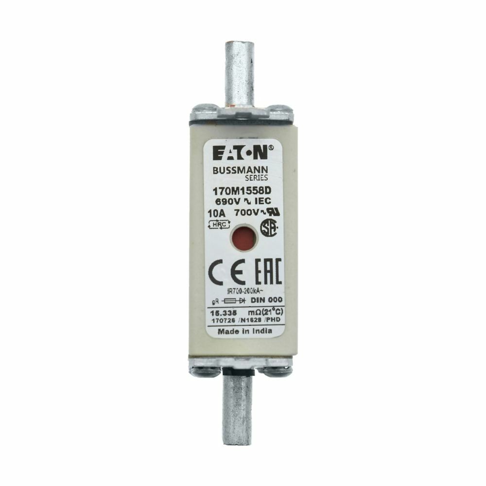 170M1558D High Speed Fuse, 10 A, 690 V AC, 200 kAIC Interrupt, Class: gR, Square Body
