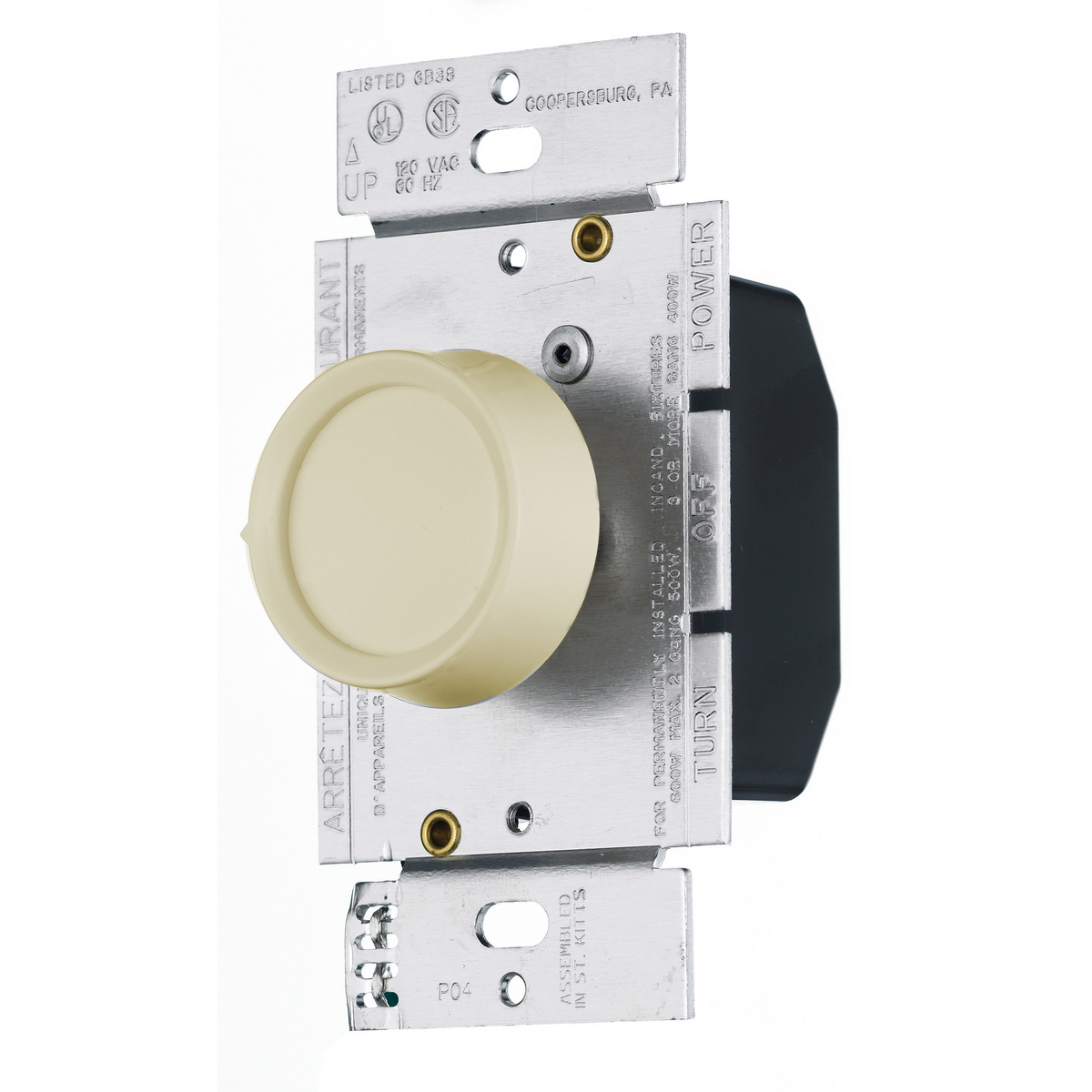 RD600RI Standard Dimmer Switch, 120 V AC, 5 A, 1 Poles, On/Off Operation, Ivory