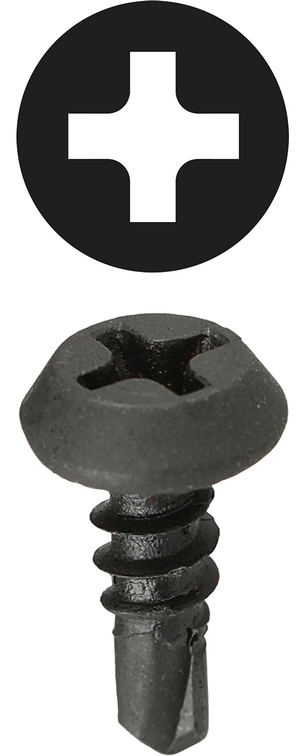TEKFT7716 Self Drilling Framer Screw, #7, 7/16 in OAL, Pan Head, Phillips Drive, Steel, Black Oxide