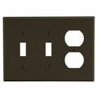 Hubbell Wiring Device Kellems, Wallplates and Box Covers, Wallplate,Non-Metallic, 3-Gang, 2) Toggle 1) Duplex, Brown