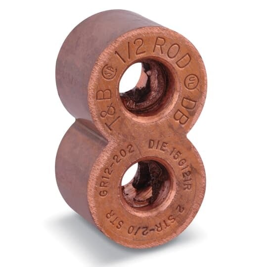 GR58-300500 Blackburn EZ-Ground Compression Ground Rod Tap Connector, 300 kcmil Min Run/Tap, 500 kcmil Max Run/Tap, 5/8 in Rod, Figure 8 Shape, Copper