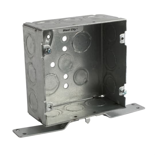 72171CV-1/2-3/4 Steel City Outlet Box, Steel, 42 cu-in Capacity, (1) Outlets, (17) Knockouts, 4-11/16 in H x 4-11/16 in W x 2-1/8 in D