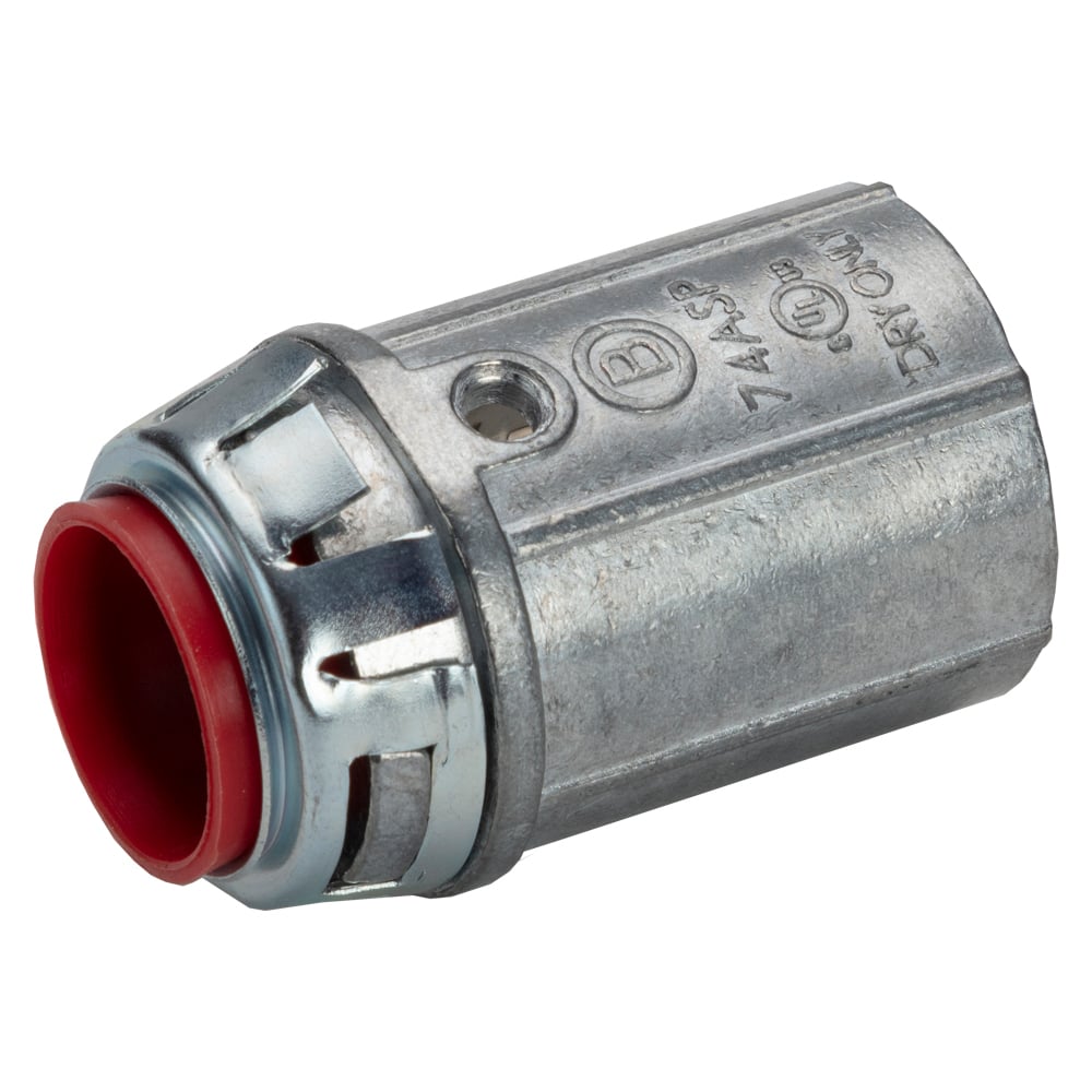 74ASP Bridgeport E-Z Lock Connector, 3/4 in Trade, 3/4 in Knockout, 0.73 to 0.85 in Dia Cable Openings, Die Cast Zinc, Ball Burnished Mirror Smooth
