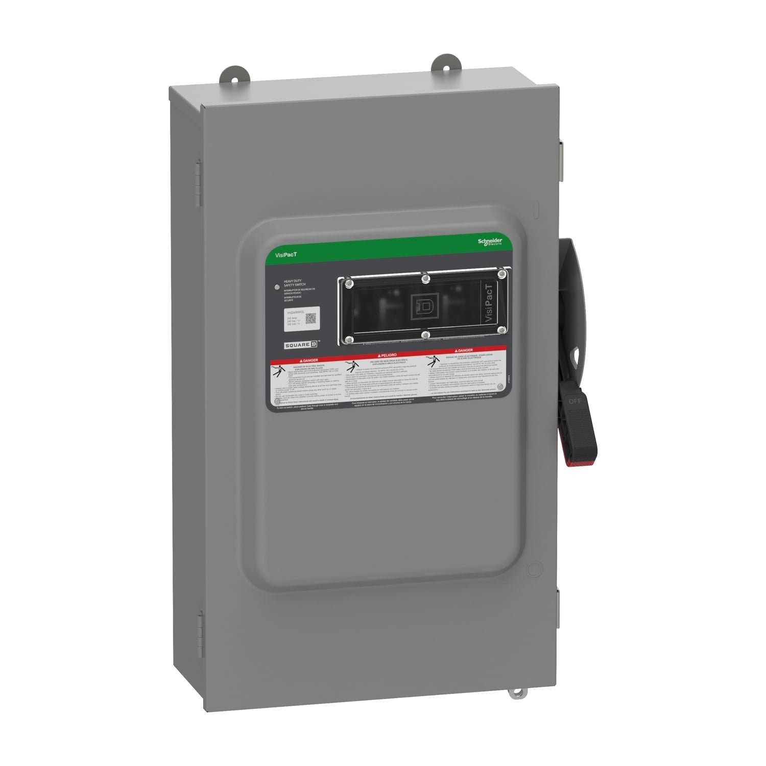 VH224AWKGL Heavy Duty Fusible Disconnect Safety Switch, 240 VAC, 250 VDC, 200 A, 15, 25, 40, 60 hp, 2 Poles