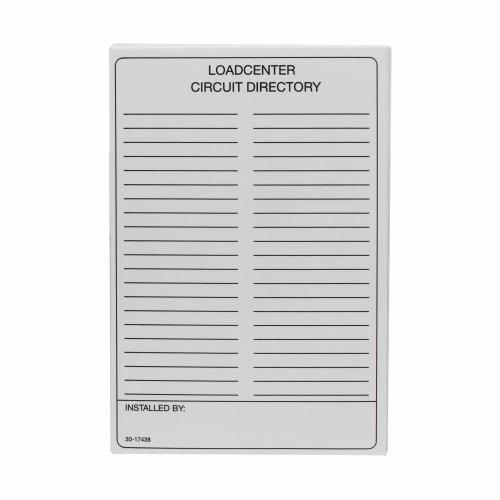 TCD Circuit Directory, 0.01 in H x 6 in W, For Use With Type CH 3/4 in Loadcenter
