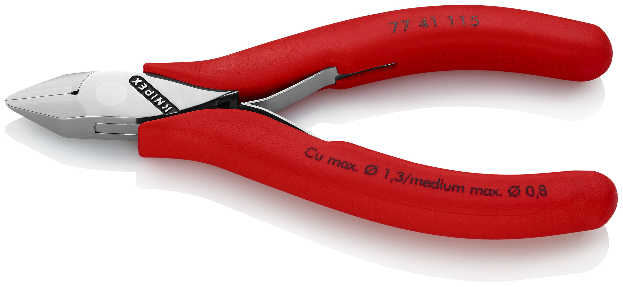 Electronics Diagonal Cutters, 4 1/2 in., Plastic coating, Polished, Flush Cut, Tapered Head, Up to 1/32 in. Medium Wire