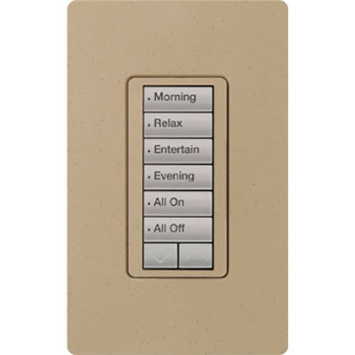 RRD-W6BRL-MS RadioRA 2 Maestro 6-Button Designer Keypad, 120 VAC, 0.5 A, Fade/Toggle On/Off Operation, Mochastone
