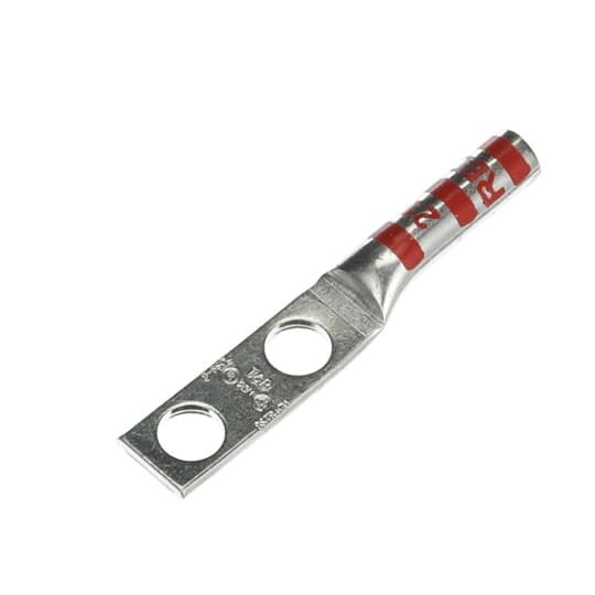 54850BE Color-Keyed 54800 2-Hole Non-Insulated Compression Lug, 8 AWG Copper Conductor, Die Code: 21, 1/4 in Stud, Copper