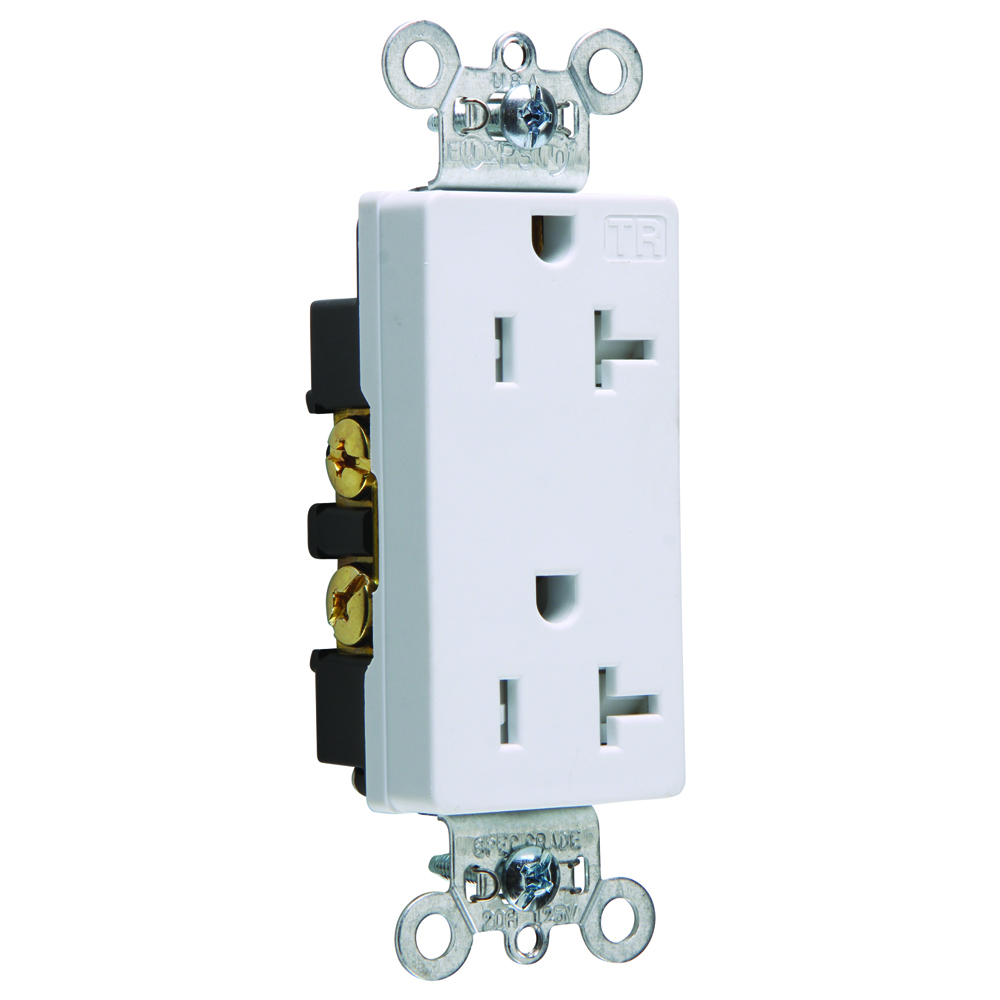 TR26362W 20 Amp 125V  Decorator Duplex Receptacle, Back and Side Wire, White
