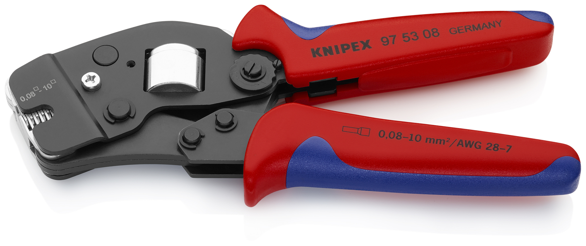 Self-Adjusting Crimping Pliers For Wire Ferrules, 7 1/2 in., Multi-Component, Automatic Square Crimp, 1 Crimp Position, Bulk