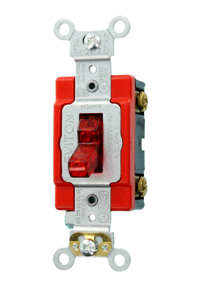 1221-LHR Lev-Lok Illuminated Self-Grounding Toggle Switch, 120 V AC, 20 A, 1 hp Power Rating