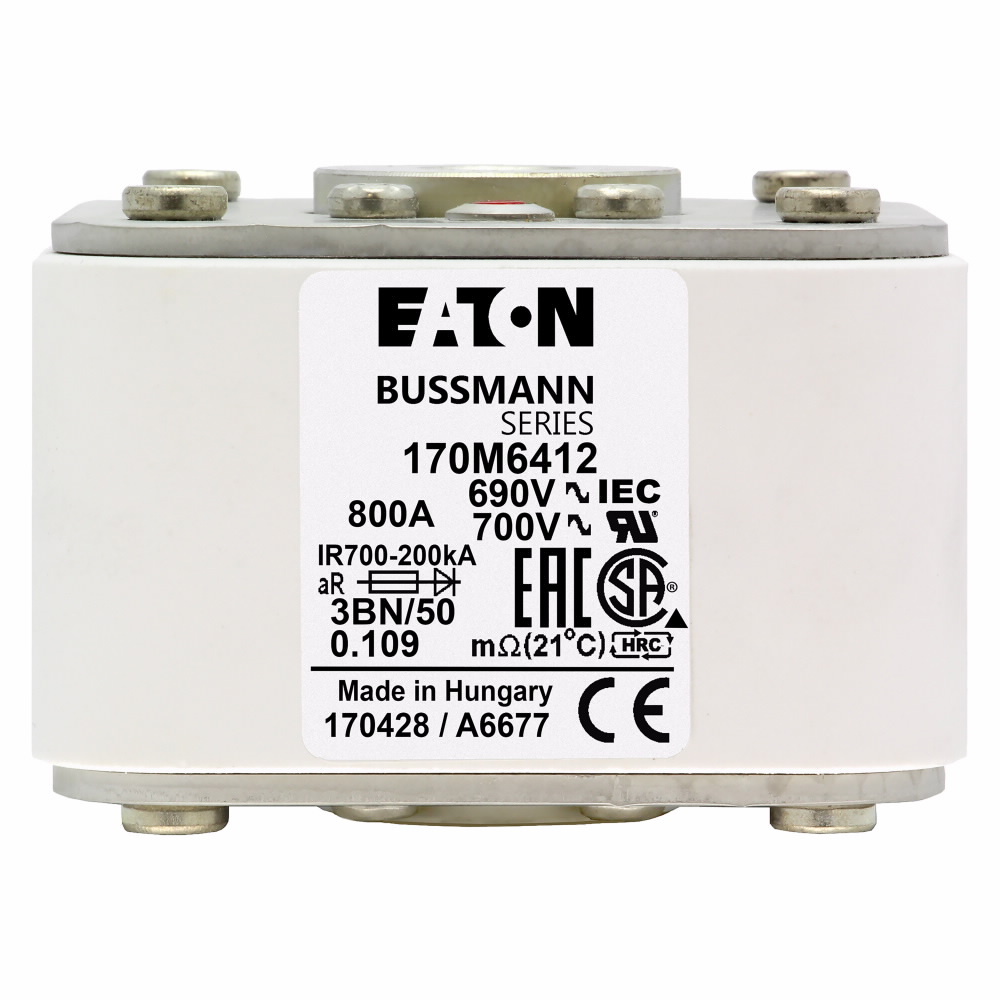 170M6412 Semi-Conductor High Speed Fuse, 800 A, 690 V, 200 kA Interrupt, Class: aR, Square Body