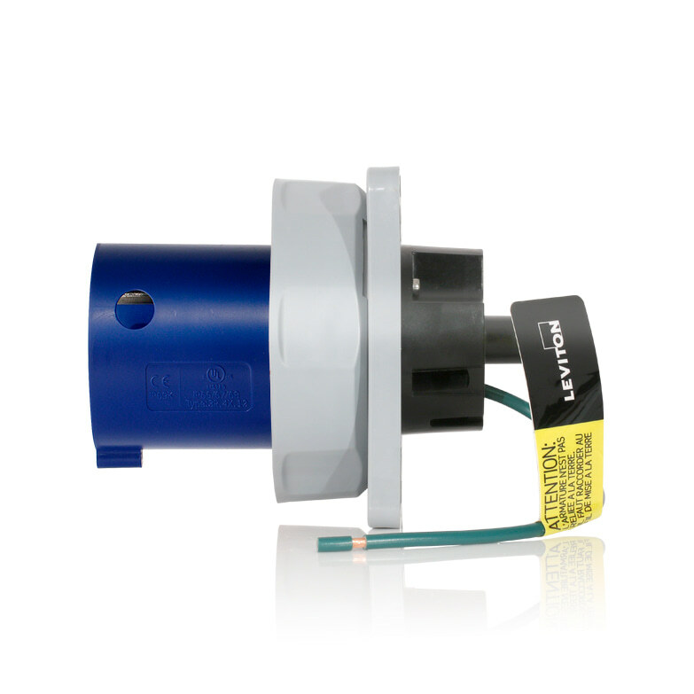 460B9WLEV LEV Series 3-Phase Dustight North American Rated Watertight Pin and Sleeve Inlet, 250 V AC, 60 A, 3 Poles, 4 Wires, Blue