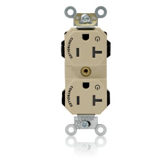 M5362-2SI Duplex Heavy Duty Straight Blade Receptacle, 125 V AC, 20 A, 2 Poles, 3 Wires, Ivory